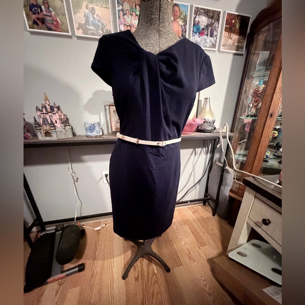 ANTONIO MELANI Navy Dress with White Belt